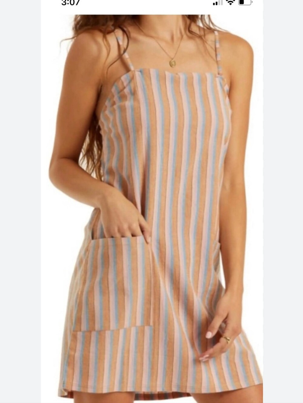 Billabong Striped Sleeveless Shift Dress With Pockets! Beach Casual Coastal NWT - Picture 2 of 9